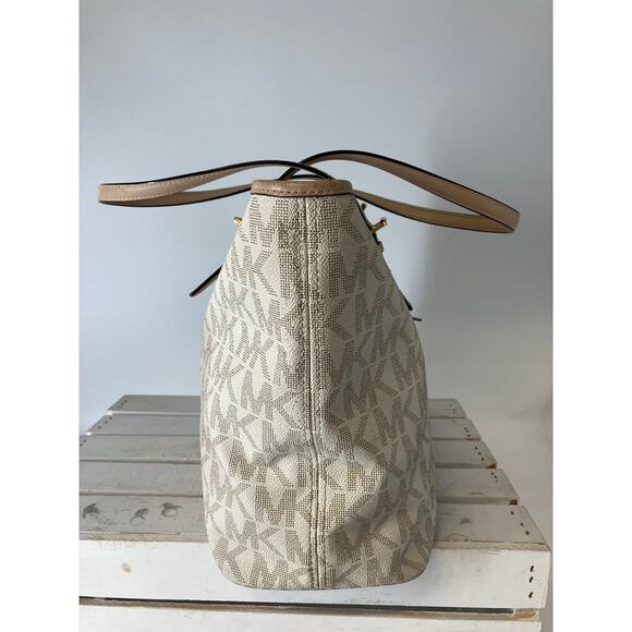 MICHAEL KORS, IVORY, TAN SIGNATURE PVC LEATHER SHOULDER BAG - Picture 3 of 16